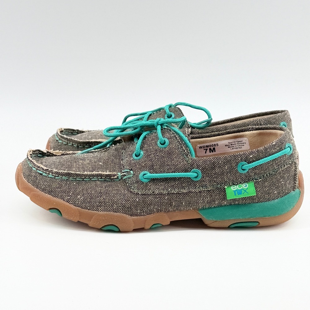 Twisted X EcoTWX Driving Moc WDM0085 Gray Teal Canvas Boat Shoes Womens 7M - Picture 8 of 11